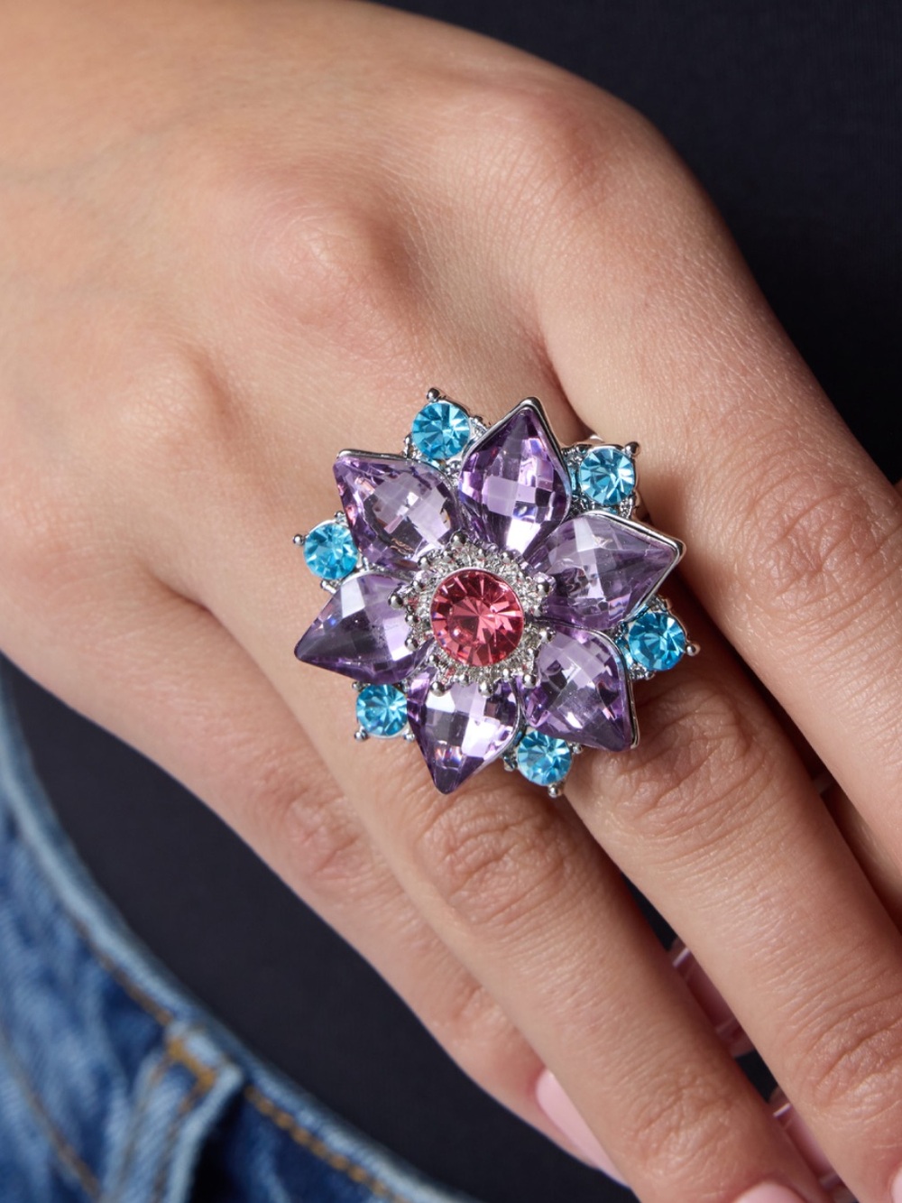 NWT Blue/Purple Flower Ring - Picture 1 of 5